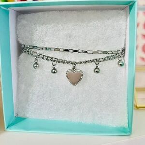 Stainless Silver Heart Charm Bracelet